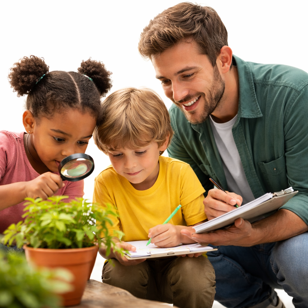 Crianças em atividade de exploração criativa