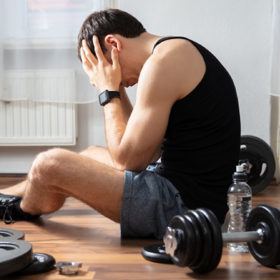 [Imagem de homem com sinais de overtraining]