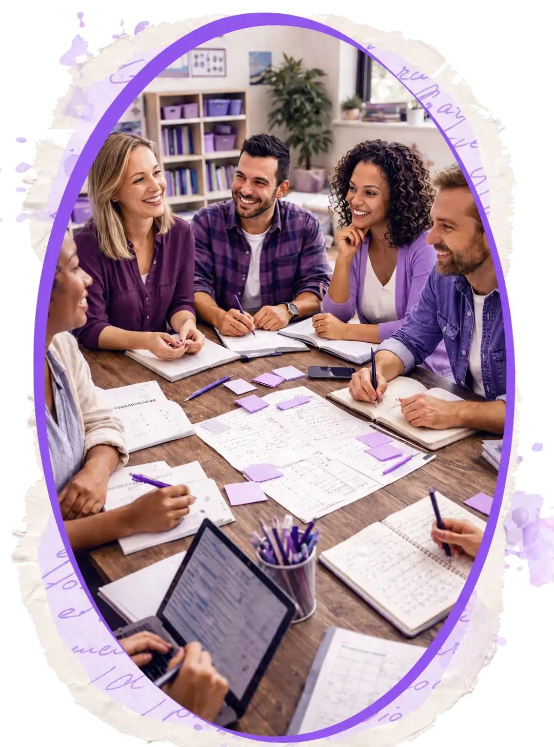 Profissionais da educação reunidos para estudar e planejar.