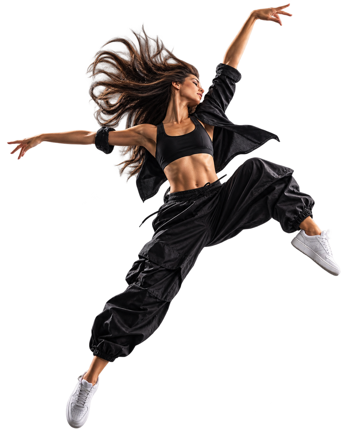 Bailarina em movimento, em salto, representando a Pós-Graduação em Dança: Arte, Esporte e Educação