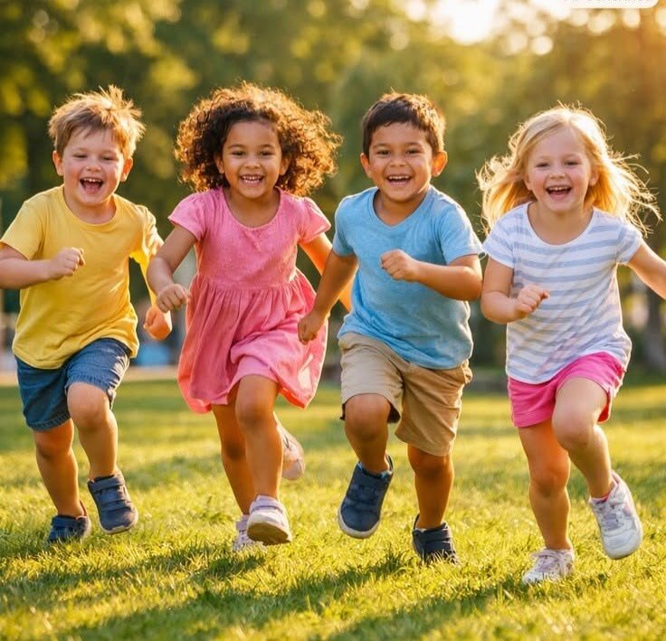 Grupo de crianças correndo e brincando juntas ao ar livre