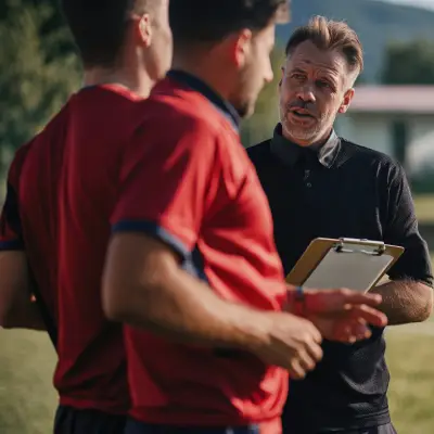 Profissional orientando jogadores durante atividade técnica de futebol